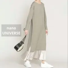 異素材コンビポンチワンピース 長袖 ナノユニバース ロング ワンピース