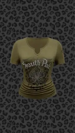 Y2k オリーブ色 半袖Tシャツ 装飾プリント