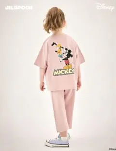 韓国子供服　新品　セットアップ　ミッキー　110 くすみピンク