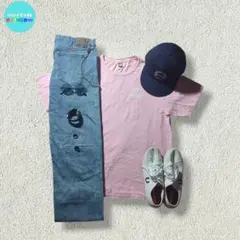 アメカジストリートコーデC-boy Style【No.117】ピンクT 企業系