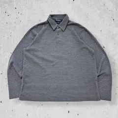 美品ブルックスブラザーズボーダーポロシャツ長袖ロンTグレー紺タグストレッチ古着L