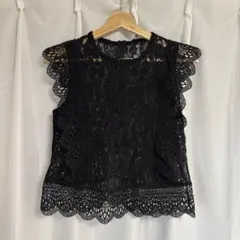ZARA 黒 レース ノースリーブ トップス
