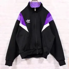 90s adidas トレフォイルロゴ刺繍 ジャージ デサント製 L 黒 紫