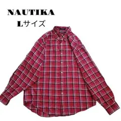NAUTICA チェックシャツ メンズL 長袖 ボタンダウン 刺繍ロゴ