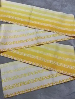 半幅帯 リバーシブル　オレンジ　黄色　白ストライプ 花模様　袴　浴衣　着物