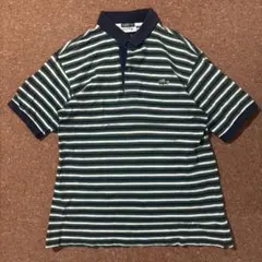 LACOSTE 半袖ポロシャツ　鹿の子　ボーダー柄　 文字　ワニロゴ〈205〉