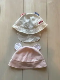 ミキハウス　ベビー帽子セット（ホワイト・ピンク）2点セット