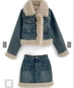 GRL ショート丈ジャケット×ミニスカートファーデニムセットアップ[gc286]