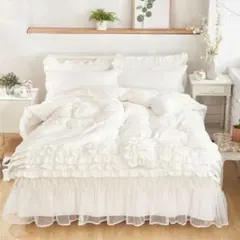 柔らかい 寝具カバーセット  ベッドスカート 枕カバー ダブル 4点セット