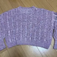 薄紫 ケーブルニット 長袖セーター