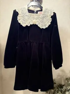 mezzo piano黒ベルベットワンピース レース襟付き　入学式や卒園式等に！