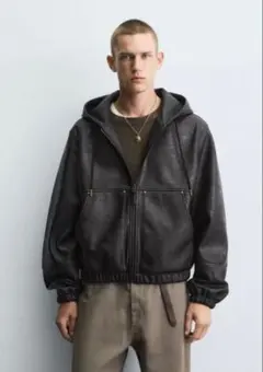 ZARA フェイクレザー フーデッド ジャケット Sサイズ