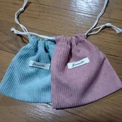かわいい　コーデロイ巾着袋　 2色セット　ピンク・水色