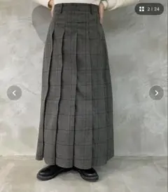 《アプレジュールミニョン》チェック柄ロングプリーツスカート M グレー