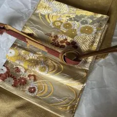 袋帯　流水菊楓萩模様織り　帯締めセット