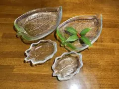 葉型ガラス皿セット