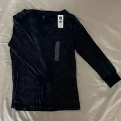 GAPストライプ 長袖 Vネック Uネック 7分丈 ブルー Tシャツ コットン