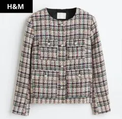 ✨超美品✨H&Mノーカラーツイードジャケット マルチカラーXS(当方通常M)