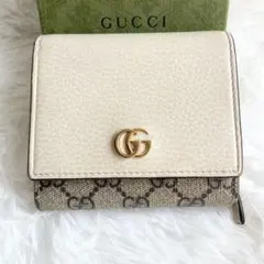 現行モデル✨グッチ 二つ折り財布 マーモント GG柄 GGスプリーム ホワイト