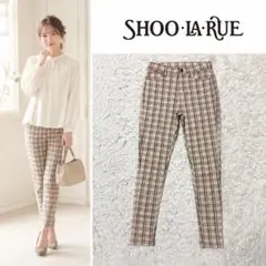SHOO・LA・RUE チェック柄スキニーパンツ S ベージュ 美脚