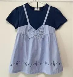 【美品】160cm 半袖トップス　重ね着風　ネイビー　女の子