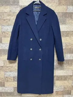 ネイビー ダブルブレスト ロングコート