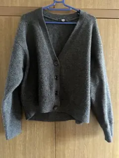 ユニクロ　スフレヤーン カーディガン【L】ダークグレー　12/13まで出品
