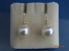 新品　あこや真珠(約9㎜）　14KGF　フックピアス