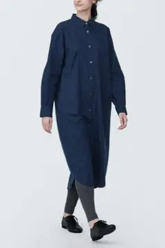 無印良品 洗いざらし ブロードレギュラーカラー長袖シャツワンピース