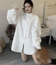 shein フリル付きホワイトシャツ　シャツ　オーバーシャツ