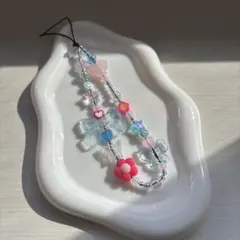 ビーズストラップ　携帯ストラップ　水色　ピンク　韓国　y2k スクバ