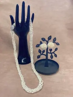 淡水パール６連ネックレスとイヤリングセット