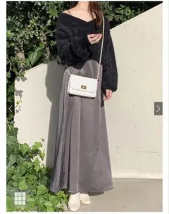 シャギーニットトップス×キャミワンピースセットアップ ブラック 黒 2点セット