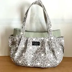 FUWARI染布【ライトグレー】タック入りサイドポケット付きトートバッグ