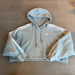 adidas クロップドパーカー ライトブルー　M