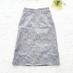 エニィシィス　花柄タイトスカート　M 水色　レース　ミディ丈　大人上品　総柄