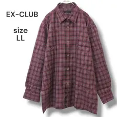 【美品】EX-CLUB　レナウン　長袖チェックシャツ　LL　ウール100%　赤系のサムネイル