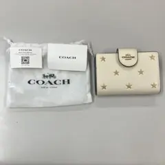 E1-1-4COACHミディアム コーナー ジップ ウォレット・スター プリント