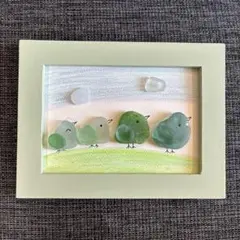 シーグラスアート 4羽の小鳥のお散歩♡