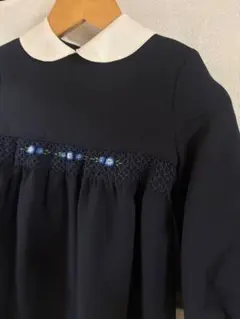 ネイビー ワンピース スモッキング刺繍