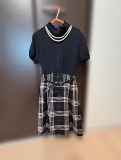 KUMIKYOKU 組曲 半袖チェック柄ワンピース Lサイズ(120-130)