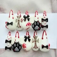 ネイルチップ 付け爪 量産型 地雷 クロムネイル ロングスティレット 白 赤 黒