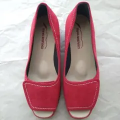 クロールバリエ 幅が調整できる オープントゥ パンプス 軽量 24.0 赤