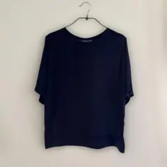 美品 自由区 カットジャージーブラウス ネイビー サイズ44*QD824 