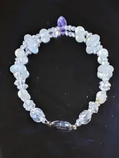 クリスタル・アメジスト・レインボームーンストーン・留め金マグネットブレスレット