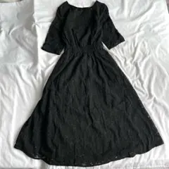 総レース ロングワンピース 黒 結婚式 オケージョン フレア 上品 韓国風