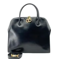 ヴィンテージ フェラガモ 2way ハンドバッグ カーフレザー ブラック 黒