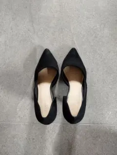 RANDA黒 スエード ポインテッドトゥ パンプス23.5 ヒール7.5