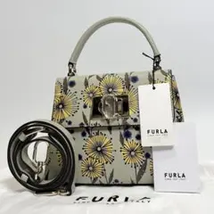 FURLA1927トップハンドル MINI 花柄ブルーゴールドハンドバッグ限定品 