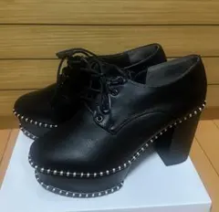 ステッチレースアップシューズ 厚底ブーツ 太ヒール